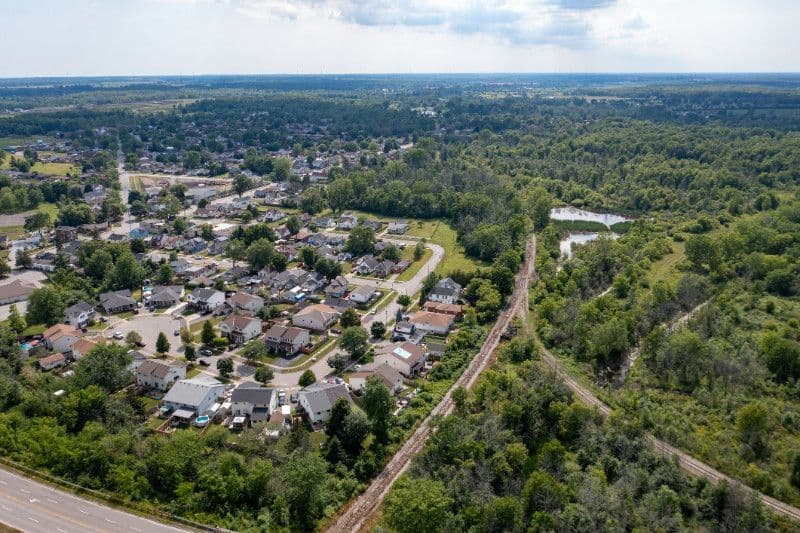 An aerial view of historic Meadowvale Village in Mississauga.