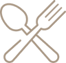A fork and spoon crossed over each other on a white background.