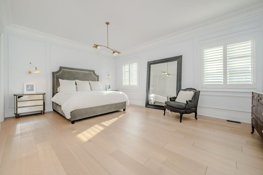 There is a large bed in the middle of the room.