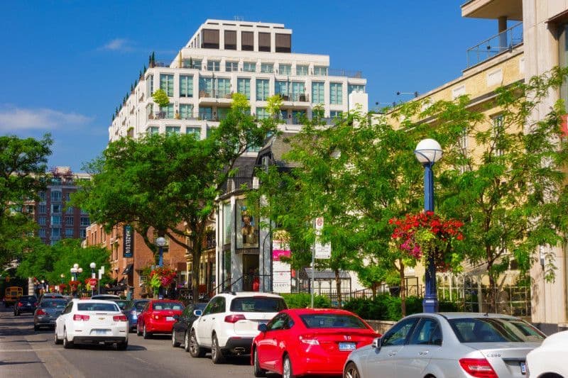 A tree-lined Yorkville street in Toronto.