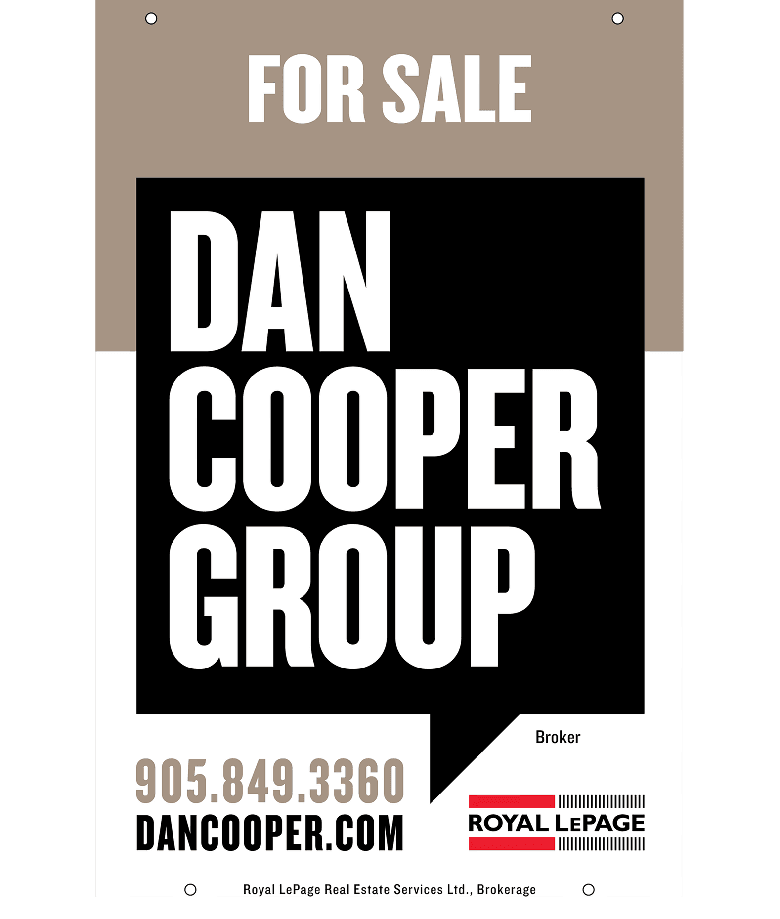 A for sale sign for the dan cooper group.