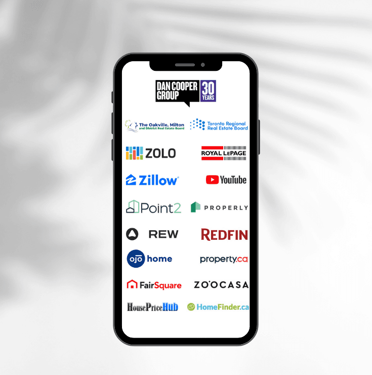 A Dan Cooper Group cell phone with a bunch of logos on it