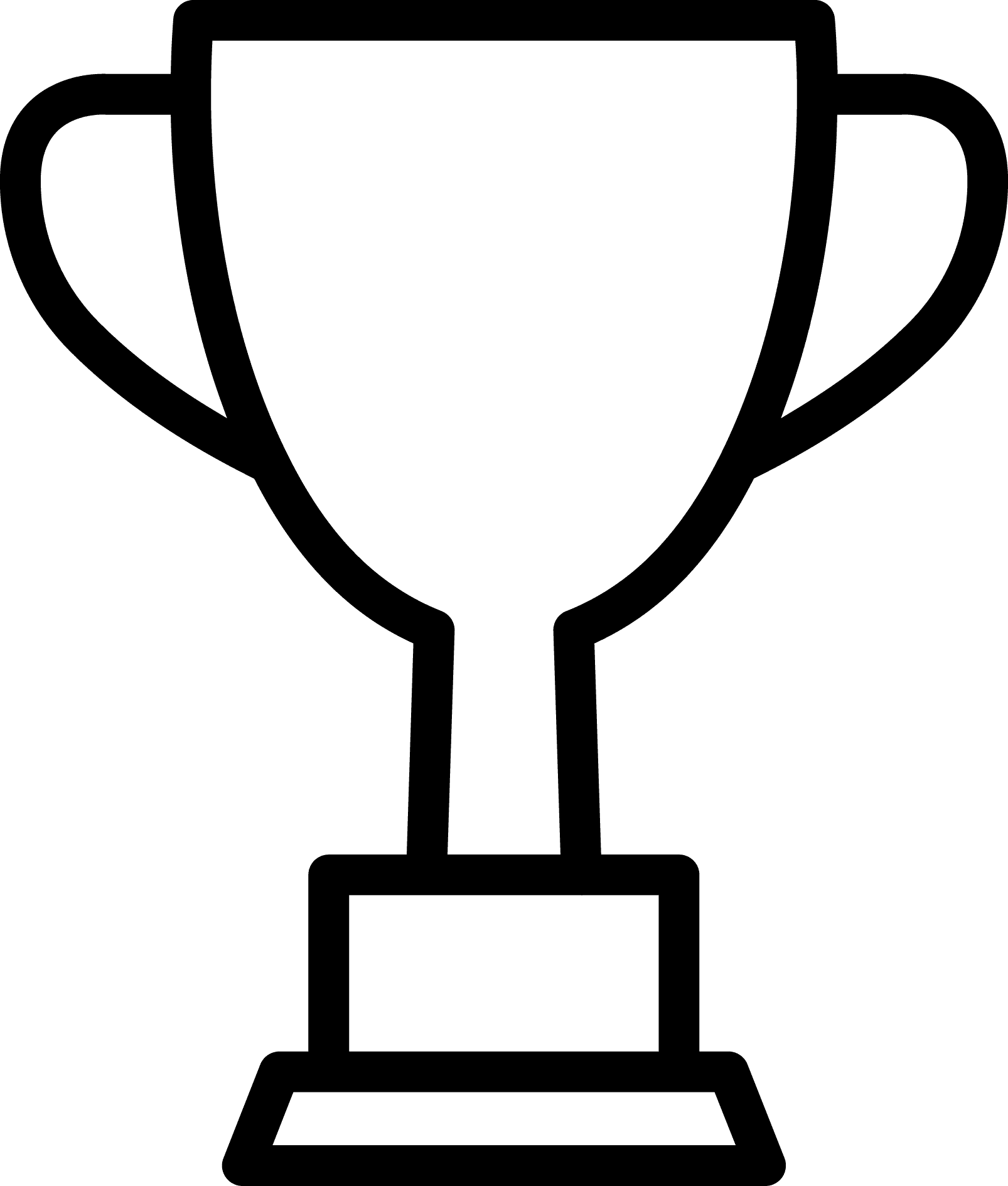 A black and white drawing of a trophy on a pedestal.